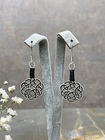 Gümüş Kazaziye Aşk Düğümü Siyah Beyaz Kolye Küpe Set - Set07 Iki Sıralı