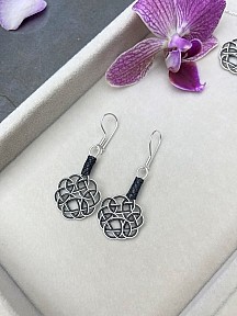 Gümüş Kazaziye Aşk Düğümü Siyah Beyaz Kolye Küpe Set - Set07 Iki Sıralı