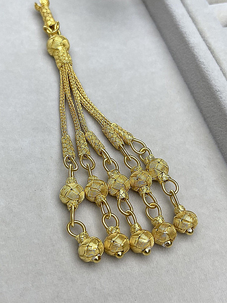 Gümüş Kazaziye Beş Sallantılı Altın Rengi Tesbih Püskülü