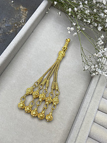 Gümüş Kazaziye Beş Sallantılı Altın Rengi Tesbih Püskülü