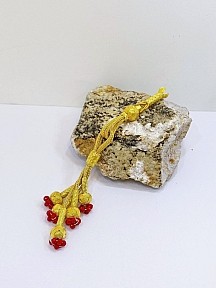 Gümüş Kazaziye Beş Sallantılı Şahinbey Modeli Altın Rengi Kırmızı Çiçek Detaylı Tesbih Püskülü
