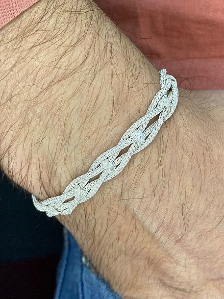 999 Ayar Saf Gümüş Kazaziye Örgü Bileklik – El Yapımı, Kişiye Özel Ölçü, Erkek & Unisex