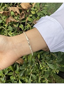 Gümüş Kazaziye Çift Top Detaylı Örme Bileklik- Geleneksel Tasarım El İşi Bileklik
