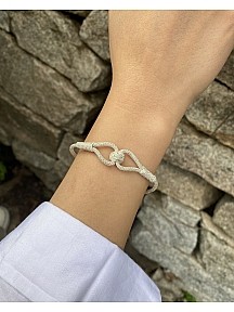 Gümüş Kazaziye Damla Modeli Top Detaylı Örme Bileklik- Geleneksel Tasarım El İşi Bileklik