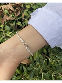 Gümüş Kazaziye Damla Modeli Top Detaylı Örme Bileklik- Geleneksel Tasarım El İşi Bileklik