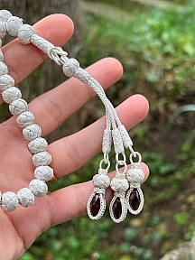 Gümüş Kazaziye Derin Mor Zirkon Taş Detaylı Orta Boy Tesbih - Efsane Gümüş İşçiliği- Hediye Tesbih