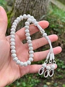 Gümüş Kazaziye Derin Mor Zirkon Taş Detaylı Orta Boy Tesbih - Efsane Gümüş İşçiliği- Hediye Tesbih