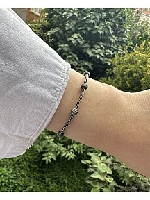 Gümüş Kazaziye Dorika Boncuklu Oksitli Gümüş Bileklik Unisex