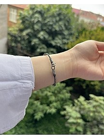 Gümüş Kazaziye Dorika Boncuklu Oksitli Gümüş Bileklik Unisex