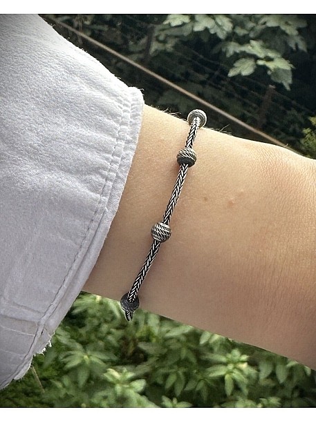 Gümüş Kazaziye Dorika Boncuklu Oksitli Gümüş Bileklik Unisex