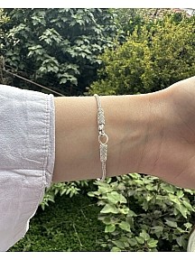 Gümüş Kazaziye Dorika ve Örme Top Detaylı Özel Tasarım Bileklik BIL085