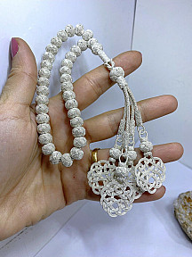 Gümüş Kazaziye El İşçiliği Aşk Düğümü Dört Sallantılı Orta Boy Tesbih- Hediyelik- Özel Ürün