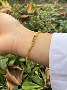 Gümüş Kazaziye El Örgüsü Altın Yaldızlı Zincir Bileklik