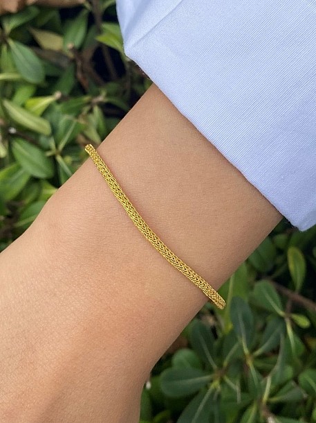 Gümüş Kazaziye El Örgüsü Altın Yaldızlı Zincir Bileklik