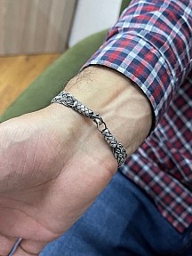Gümüş Kazaziye El Örgüsü Geniş Bileklik Bıl2009