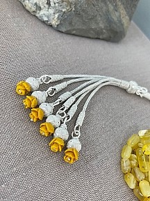 Gümüş Kazaziye El Örgüsü Gül Detaylı Altı Sallantılı Tesbih Püskülü