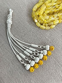 Gümüş Kazaziye El Örgüsü Gül Detaylı Altı Sallantılı Tesbih Püskülü