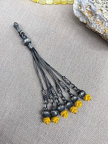 Gümüş Kazaziye El Örgüsü Gül Detaylı Altı Sallantılı Tesbih Püskülü