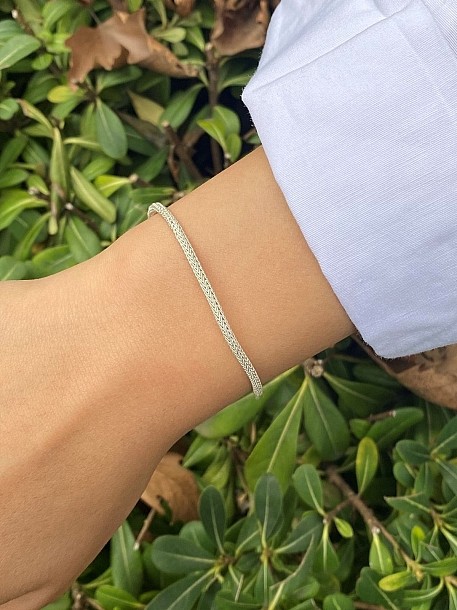 Gümüş Kazaziye El Örgüsü Zincir Bileklik