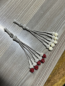 Gümüş Kazaziye Gül Detaylı Beş Sallantılı Gümüş Tesbih Püskülü