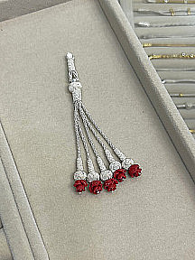 Gümüş Kazaziye Gül Detaylı Beş Sallantılı Gümüş Tesbih Püskülü