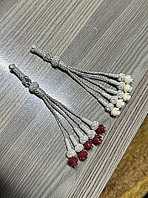 Gümüş Kazaziye Gül Detaylı Beş Sallantılı Gümüş Tesbih Püskülü