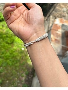Gümüş Kazaziye Kalın Örgü Bileklik Bıl039