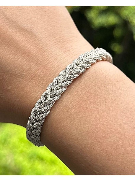 Gümüş Kazaziye Kalın Örgü Bileklik Bıl039