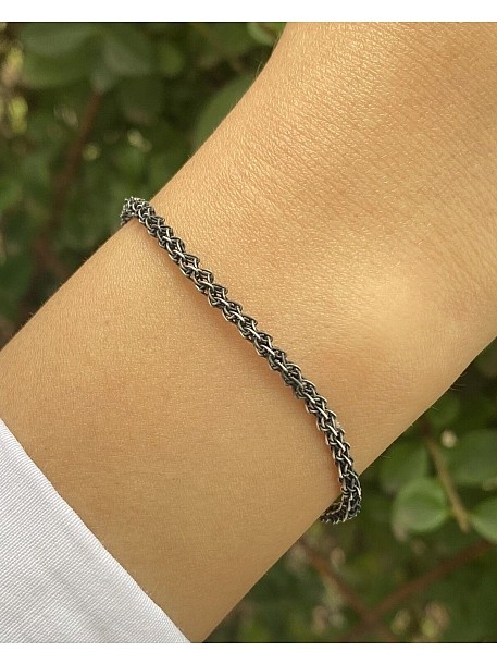 Gümüş Kazaziye Kılçık Zincir Örgüsü İnce Bileklik