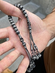 Gümüş Kazaziye Klasik Model Üç Püsküllü El Örgüsü Zaza Tesbih - Koleksiyon Tesbihi