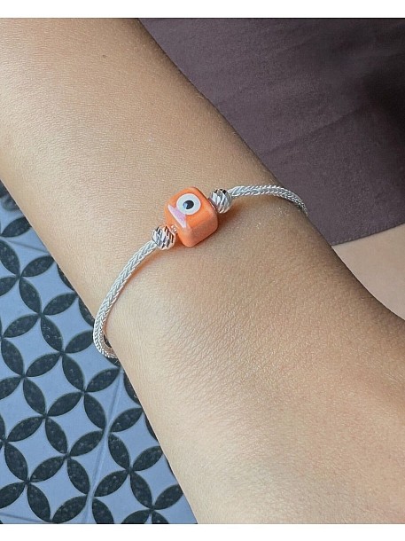 Gümüş Kazaziye Nazar Boncuklu ve Dorika Detaylı Bileklik