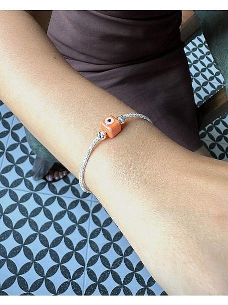 Gümüş Kazaziye Nazar Boncuklu ve Dorika Detaylı Bileklik