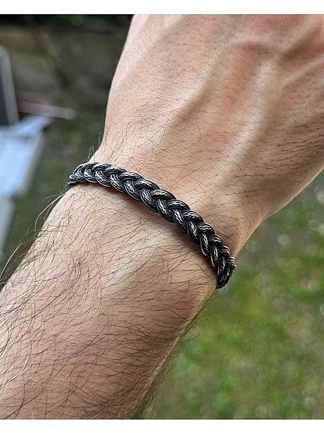 Gümüş Kazaziye Oksitli Örgü Bileklik Bıl018sı