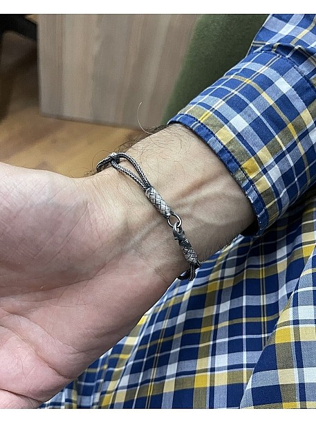Gümüş Kazaziye Örgü Bileklik BIL068 - Uniseks Kullanıma Uygun Hediye İçin Uygun