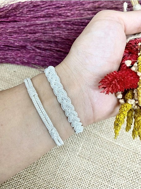 Gümüş Kazaziye Örgülü Bileklik Ikili Kombin Bileklik Seti