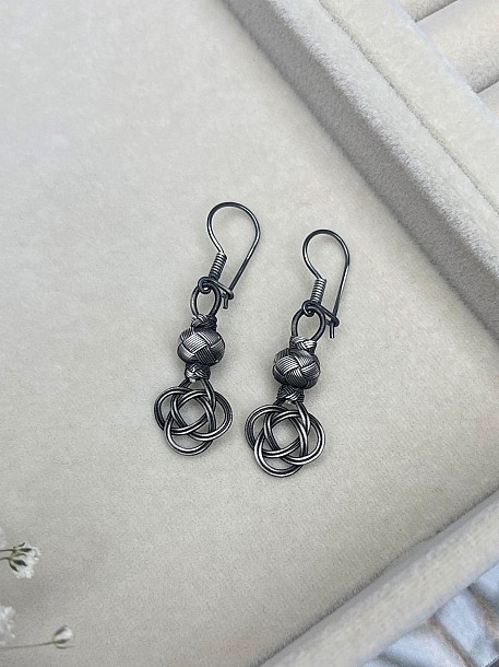 Gümüş Kazaziye Şems Düğümü Kolye Küpe Set - Set012 Iki Sıralı