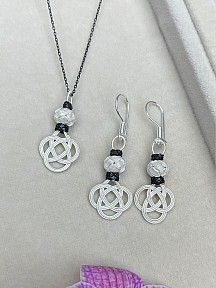 Gümüş Kazaziye Şems Düğümü Kolye Küpe Set - Set09