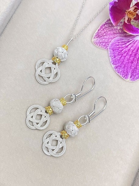 Gümüş Kazaziye Şems Düğümü Kolye Küpe Set - Set09