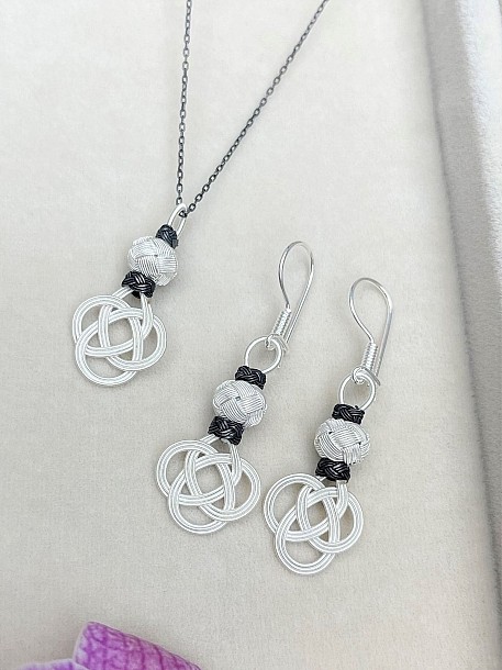 Gümüş Kazaziye Şems Düğümü Kolye Küpe Set - Set09