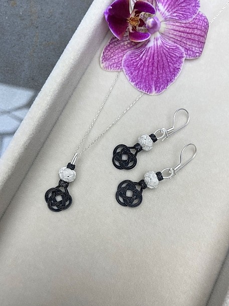 Gümüş Kazaziye Şems Düğümü Kolye Küpe Set - Set09