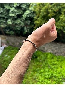 Gümüş Kazaziye Siyah Beyaz Zincir Örgü Detaylı Bileklik