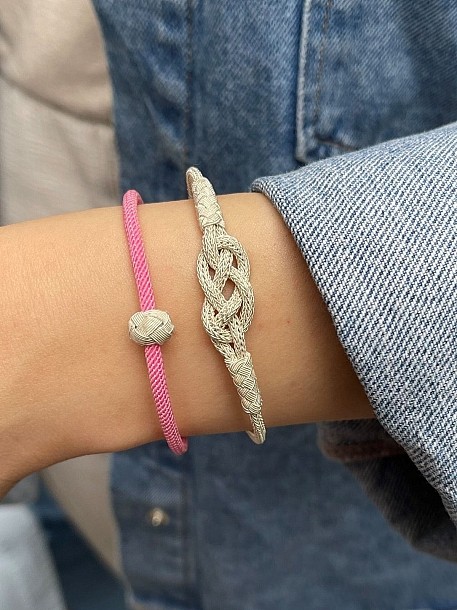 Kazaziye Sonsuzluk Bileklik Kombin, Pembe, 999 Ayar Gümüş, Zincir ve Top Detaylı Set (2’li)