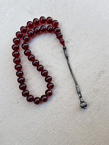 Kazzaze Gümüş Kazaziye Tekli Püsküllü Hediyelik Ateş/ Sıkma Kehribar Özel İşçilikli Tespih, Kutulu Ürün