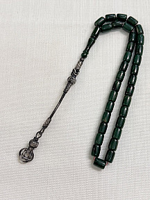 Gümüş Kazaziye Tekli Püsküllü Hediyelik Ateş/ Sıkma Kehribar Özel İşçilikli Tespih, Kutulu Ürün