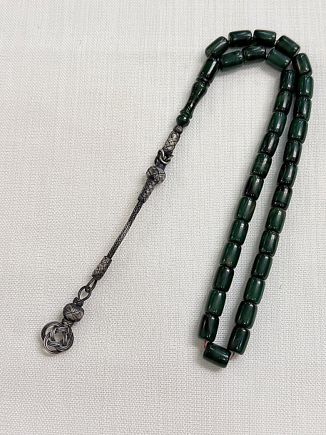 Gümüş Kazaziye Tekli Püsküllü Hediyelik Ateş/ Sıkma Kehribar Özel İşçilikli Tespih, Kutulu Ürün