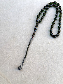 Kazzaze Gümüş Kazaziye Tekli Püsküllü Hediyelik Ateş/ Sıkma Kehribar Özel İşçilikli Tespih, Kutulu Ürün