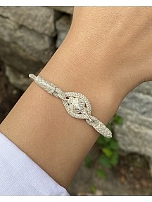 Gümüş Kazaziye Top Detaylı Örme Bileklik- Geleneksel Tasarım El İşi Bileklik