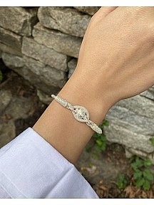 Gümüş Kazaziye Top Detaylı Örme Bileklik- Geleneksel Tasarım El İşi Bileklik