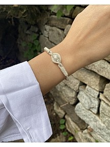 Gümüş Kazaziye Top Detaylı Örme Bileklik- Geleneksel Tasarım El İşi Bileklik
