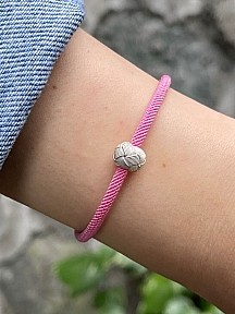 Gümüş Kazaziye Top Detaylı Pembe Bileklik